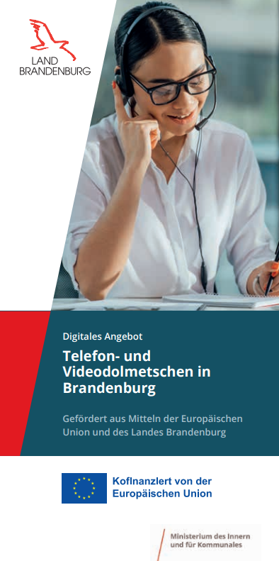 Titel Faltblatt Telefon- und Videodolmetschen in Brandenburg MIK