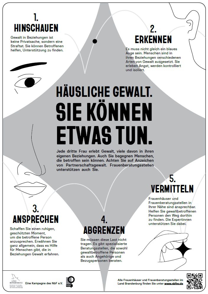 Plakatkampagne Häusliche Gewalt. Sie können etwas tun in schwarz/weiß