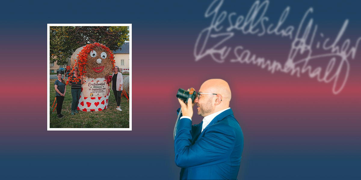 Das Foto zeigt Minister Wilke und ein Foto der Landfrauen Hönow 